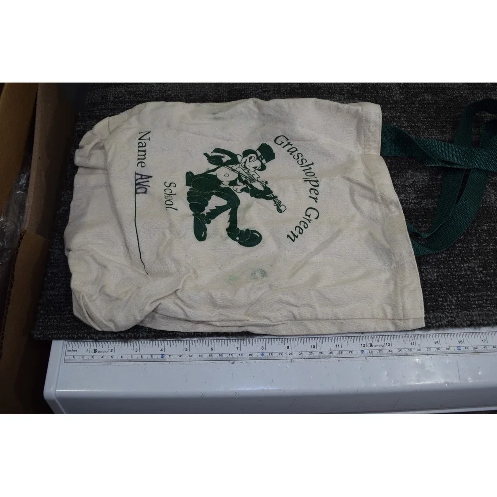 Grasshopper Green Preschool Canvas Tote Bag Ava 13x14 Kids School White Green